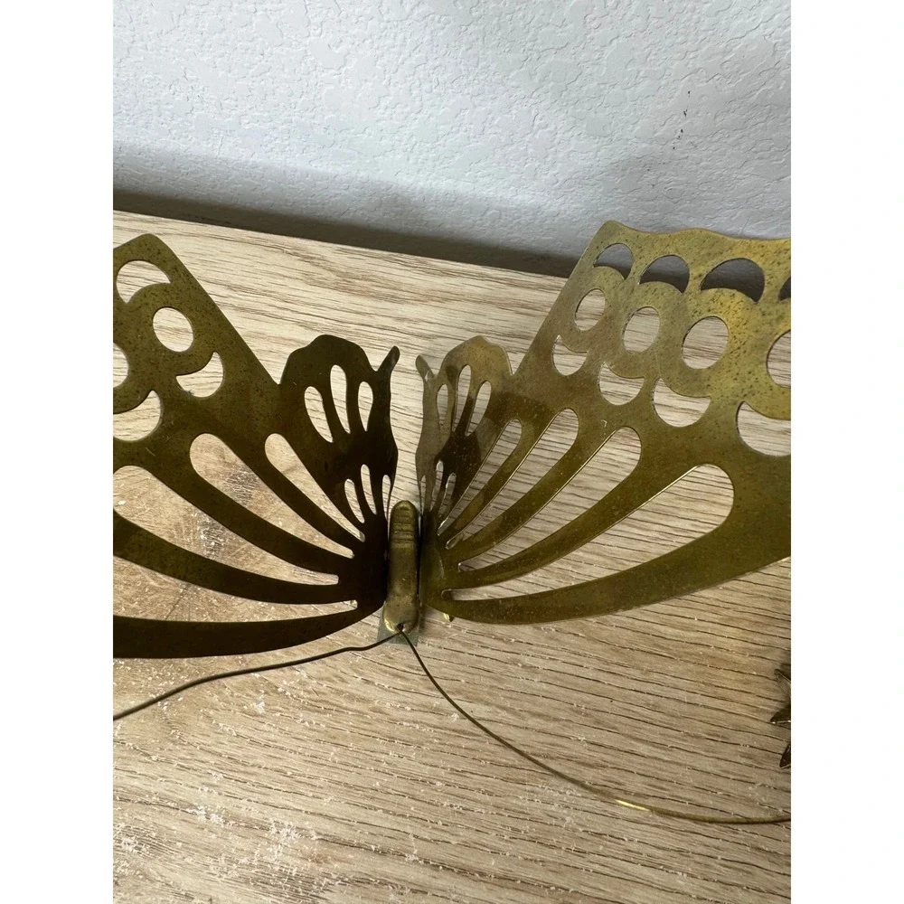 Vintage‎ Brass Butterfly Wall Hanging Decor Set of 2 Mid Century Modern 3D Gold